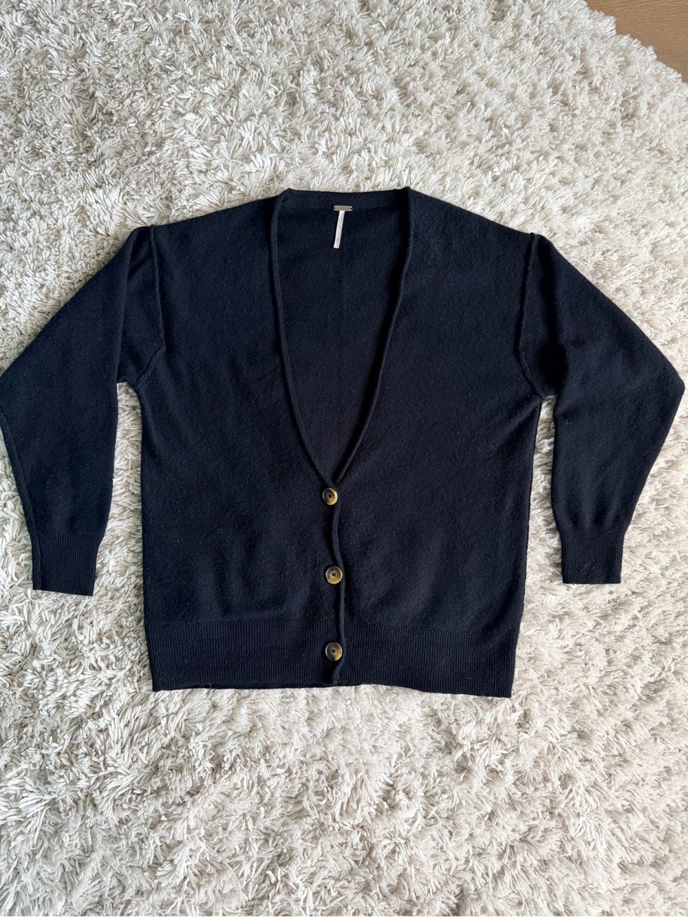 Free People 100% Cashmere Black Cardigan Sweater XS Oversized Relaxed Fit